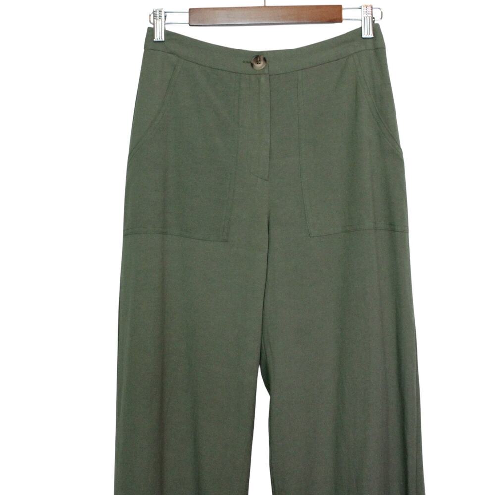 Lulus Jet Stream Olive Green High-Waisted Wide-Leg Pants Slit Hem Linen Blend Sm - Picture 5 of 14